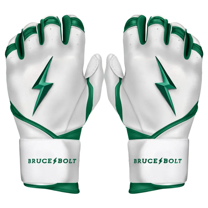 Hot CHROME Series Long Cuff Batting Gloves White|Green