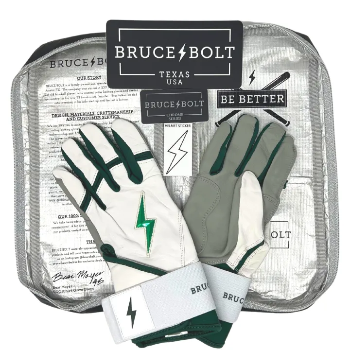 Hot CHROME Series Long Cuff Batting Gloves White|Green