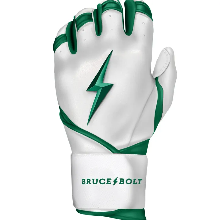 Hot CHROME Series Long Cuff Batting Gloves White|Green
