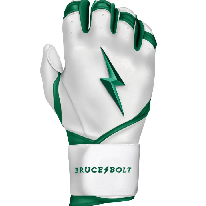 Hot CHROME Series Long Cuff Batting Gloves White|Green