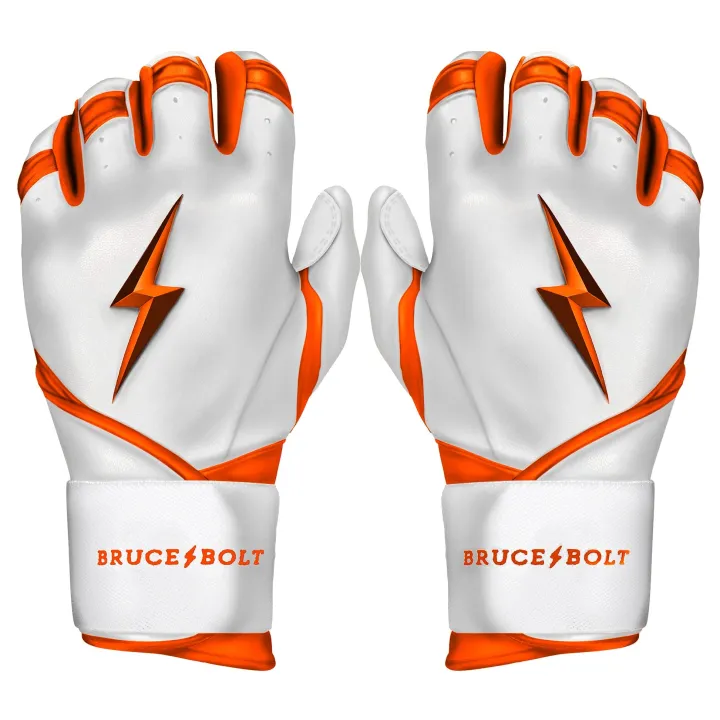Sale CHROME Series Long Cuff Batting Gloves White|Orange
