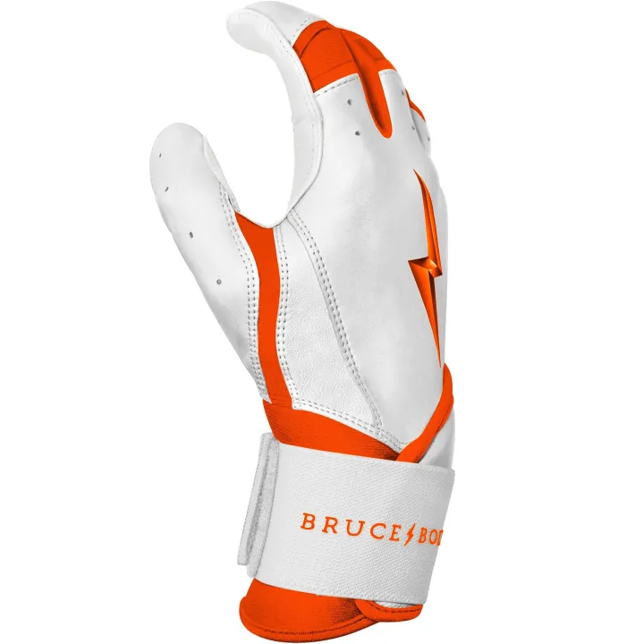 Sale CHROME Series Long Cuff Batting Gloves White|Orange
