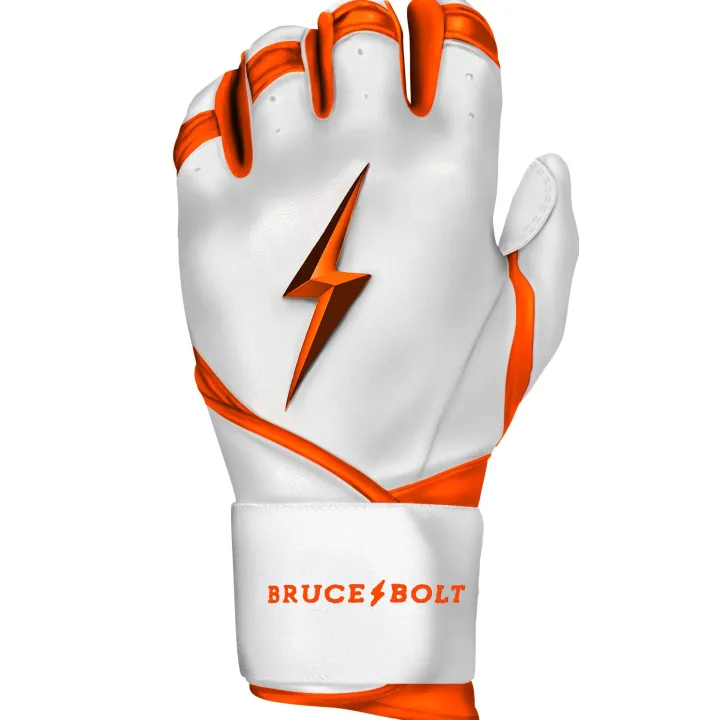 Sale CHROME Series Long Cuff Batting Gloves White|Orange