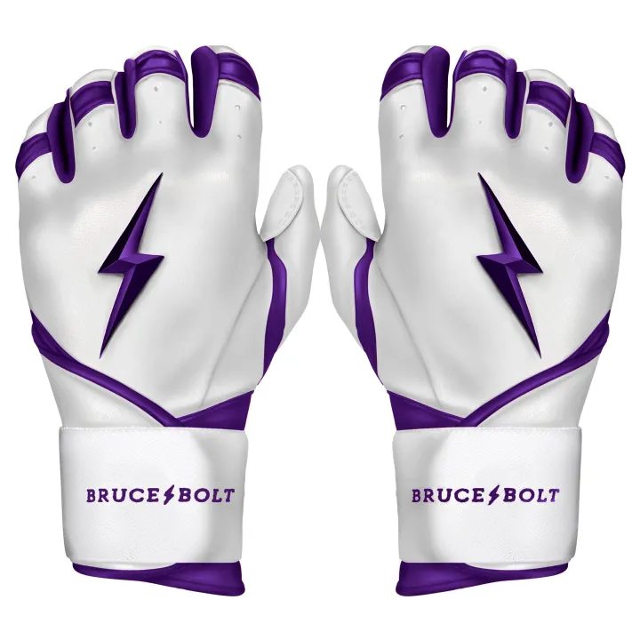 Clearance CHROME Series Long Cuff Batting Gloves White|Purple
