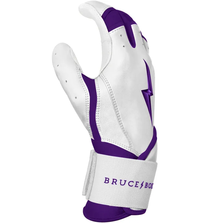 Clearance CHROME Series Long Cuff Batting Gloves White|Purple