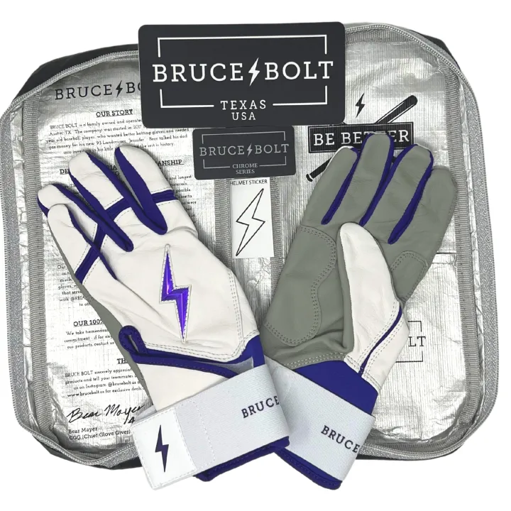 Clearance CHROME Series Long Cuff Batting Gloves White|Purple