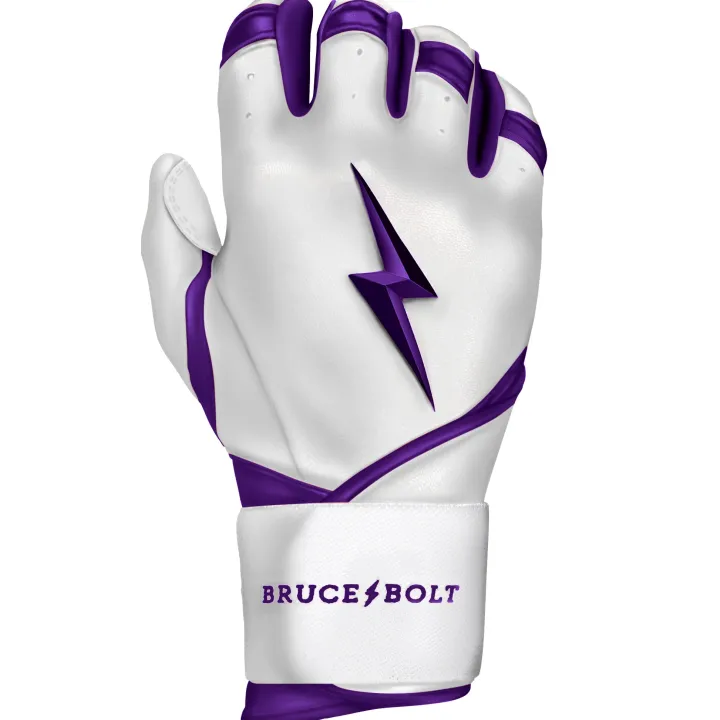 Clearance CHROME Series Long Cuff Batting Gloves White|Purple