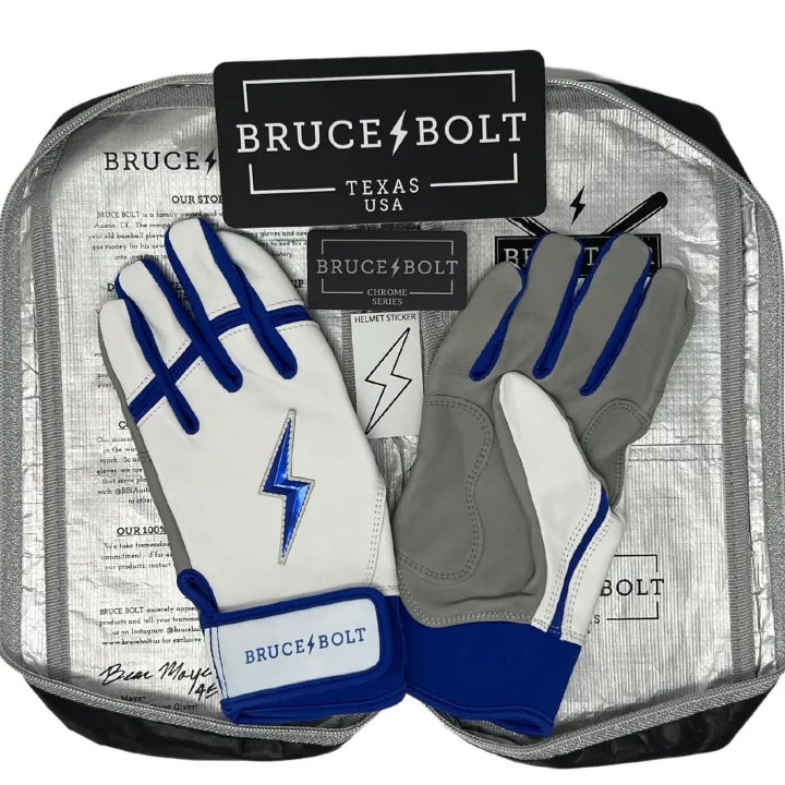 Online CHROME Series Short Cuff Batting Gloves White|Blue